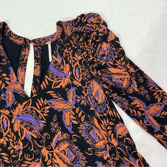 Free People Hey Lover Printed Tunic Ruffle Ruched Sleeve Floral Neutral Size S - Picture 6 of 12